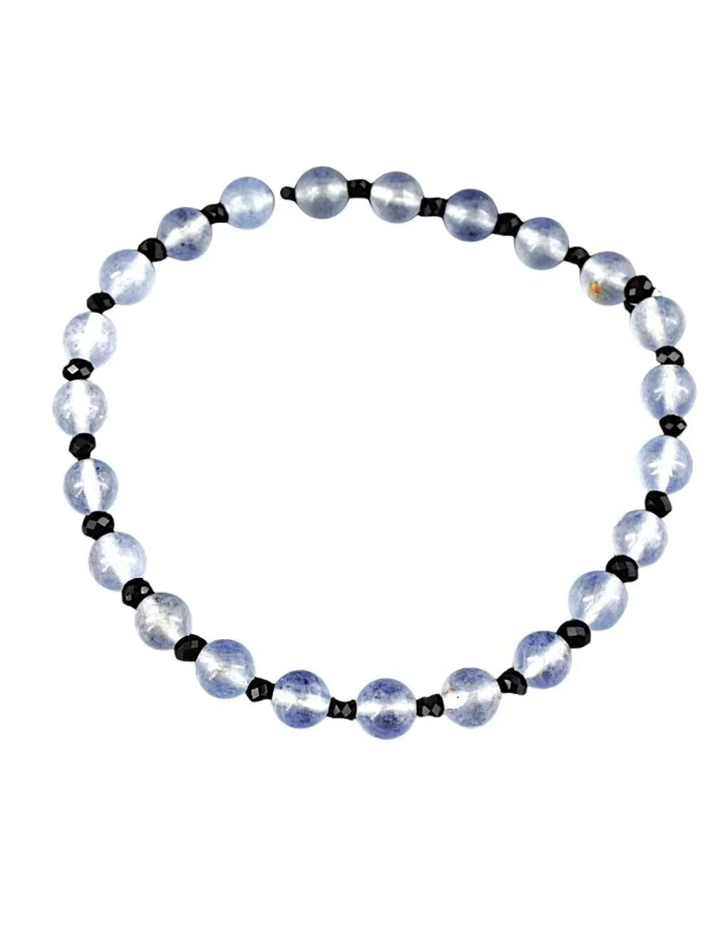 Blue Chalcedony & Black Spinel 46.00 Carats Beaded Bracelet SIZE 6